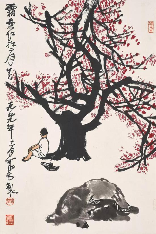 拍品编号1377 李可染 《霜叶红于二月花》 设色纸本 镜框