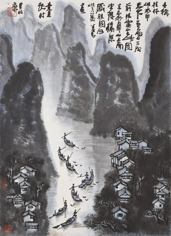 拍品编号1376 李可染 《桂林山水甲天下》 设色纸本 镜框